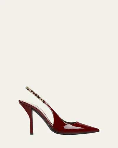 GUCCI SIGNORIA PATENT CHAIN SLINGBACK PUMPS