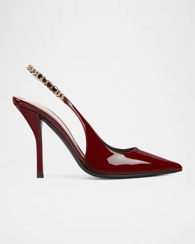 Gucci Signoria Patent Chain Slingback Pumps In Red