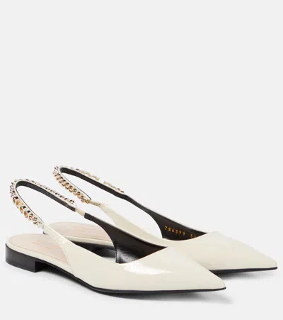 Gucci Signoria Patent Leather Slingback Flats In White