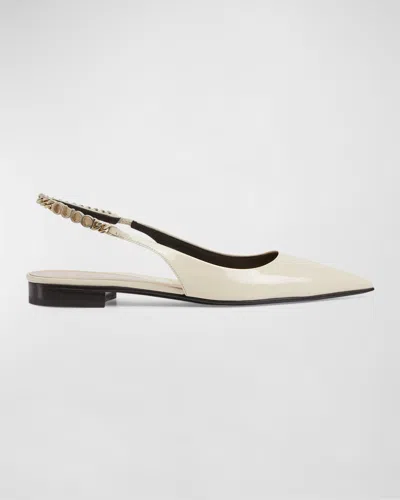 Gucci Signoria Patent Logo Chain Ballerina Flats In New Ivoire