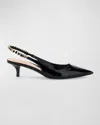 Gucci Signoria Patent Logo Chain Kitten Pumps In Black