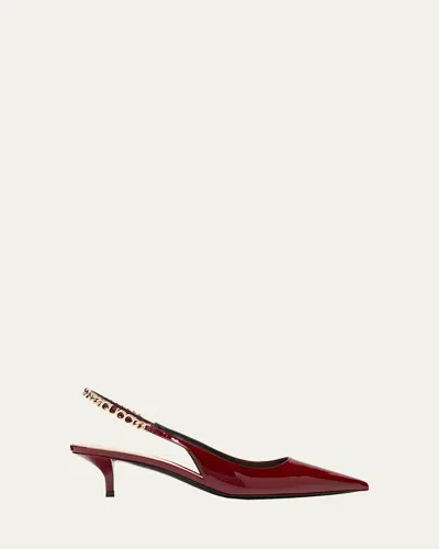 GUCCI SIGNORIA PATENT LOGO CHAIN KITTEN PUMPS