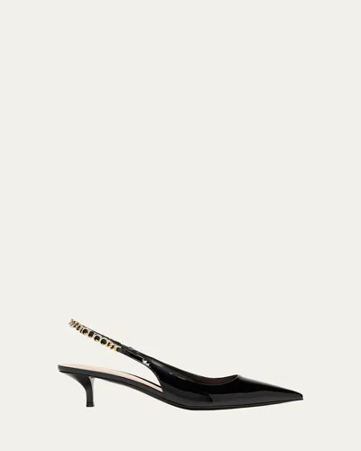 Gucci Signoria Patent Logo Chain Kitten Pumps In Nero Nero