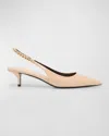 Gucci Womens Shaker Sand Signoria Chain-embellished Leather Slingback Heels In Poudre