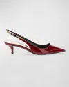 Gucci Signoria Patent Logo Chain Kitten Pumps In Red