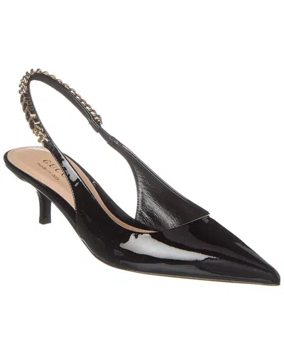 Gucci Signoria Patent Slingback Pump In Black