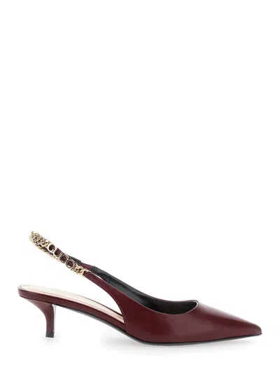 GUCCI GUCCI 'SIGNORIA' RED ANCORA SLINGBACK PUMPS WITH LETTERING IN LEATHER WOMAN