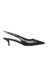 Gucci Signoria Patent Logo Chain Kitten Pumps In Black