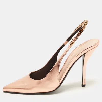 Pre-owned Gucci Signoria Size 39 Rose Gold Leather Slingback Pumps In Pink