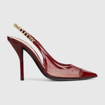 Gucci Mesh Panel Chain Detail Pointed Toe Pumps In Red