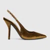 Gucci Signoria Nady Velvet Logo Chain Slingback Pumps In Brown