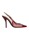 Gucci Mesh Panel Chain Detail Pointed Toe Pumps In Red