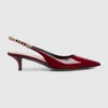 Gucci Signoria Patent Logo Chain Kitten Pumps In Red