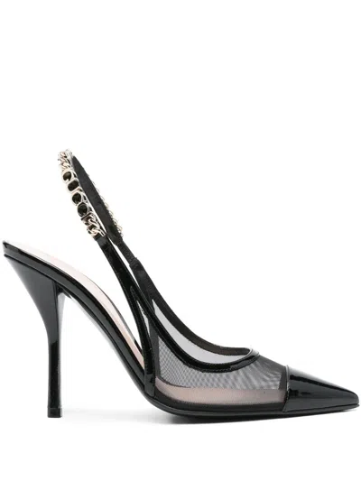 GUCCI 110MM SIGNORIA SLINGBACK PUMPS - WOMEN'S - PATENT CALF LEATHER/CALF LEATHER/FABRIC