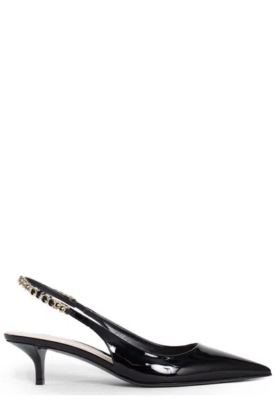 Gucci Signoria Embellished Patent-leather Slingback Pumps In Black