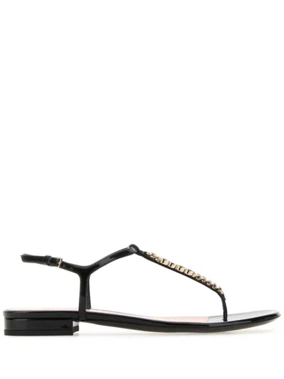 Gucci Leather Thong Sandals Metallic Embellishment In Black