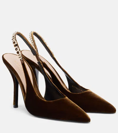 Gucci Signoria Velvet Slingback Pumps In Brown