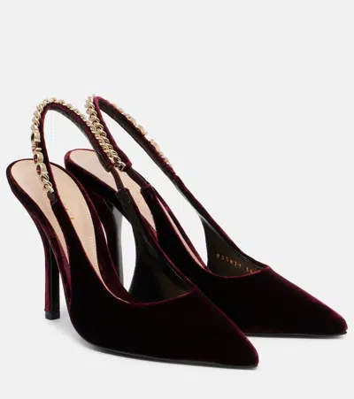 Gucci Signoria Velvet Slingback Pumps In Burgundy