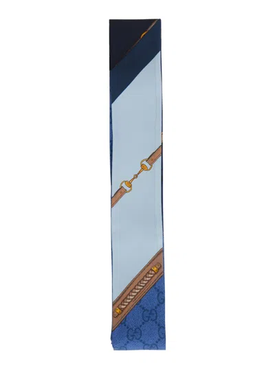 Gucci Silk All-over Gg Print Scarf In Blue