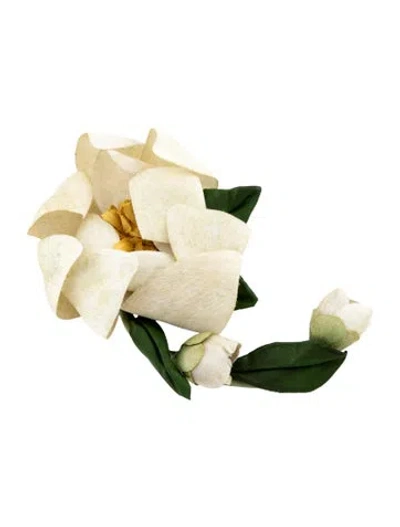 Pre-owned Gucci Silk & Cotton Flower Pin Brooch In Green/white/yellow