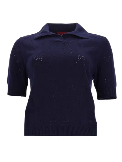 Gucci Silk And Cotton Polo Shirt In Blue