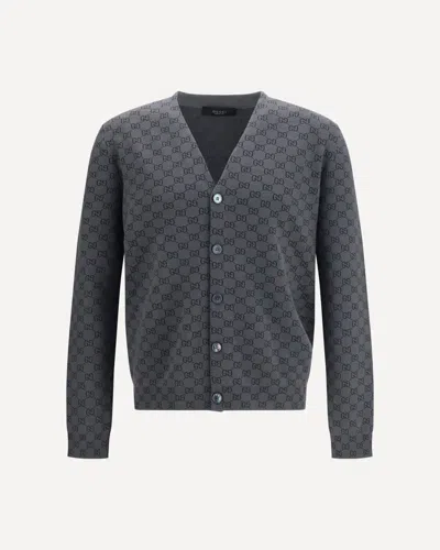 Gucci Silk And Wool Gg Print Cardigan In Gray