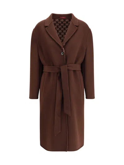Gucci Brown Reversible Double-breasted Coat With Notched Revers And Belt In Wool Woman