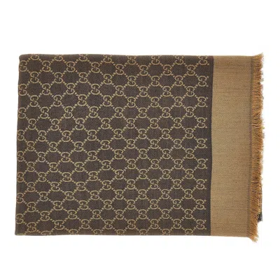 Gucci Silk And Wool Scarf With Gg Motif In Brown
