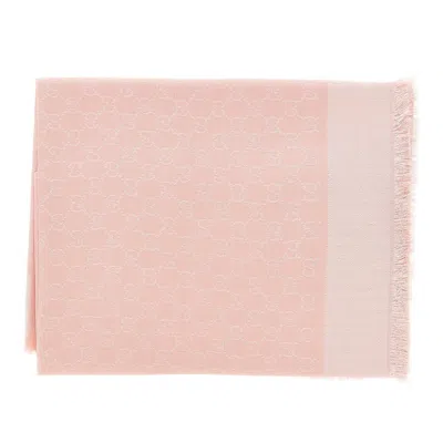 Gucci Silk And Wool Scarf With Gg Motif In Pink