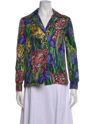 Pre-owned Gucci Silk Animal Print Blouse In Green