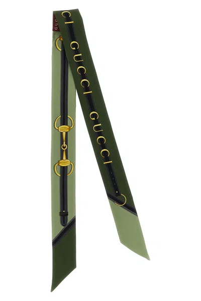 Gucci Logo-print Silk Scarf In Green