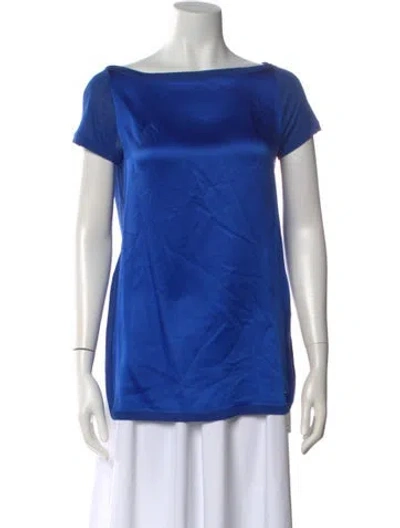 Pre-owned Gucci Silk Bateau Neckline Top In Blue