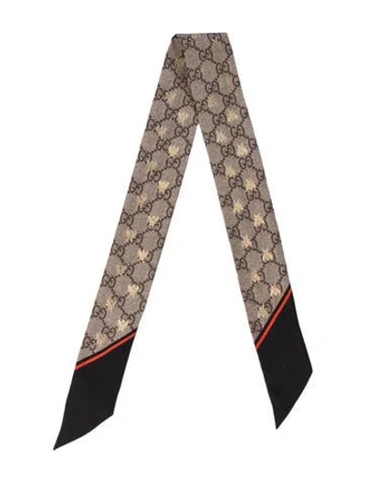 Pre-owned Gucci Silk Bee Accent Scarf In Neutral