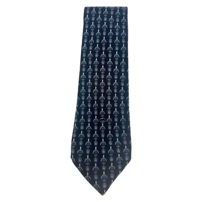 Pre-owned Gucci Silk Black And Green Gg Pattern Tie