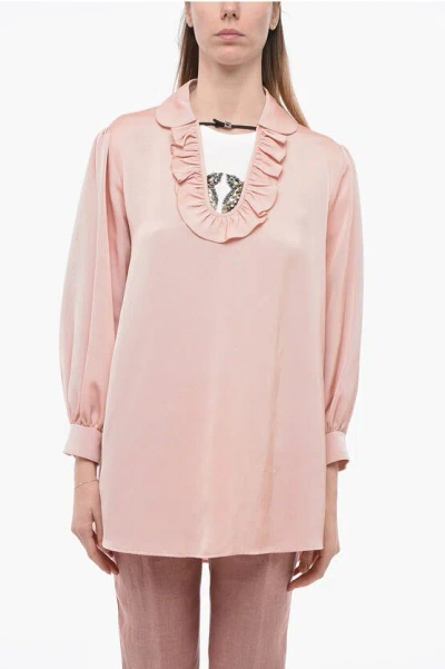 Gucci Silk Blend Blouse With Buckle Detail In Pink
