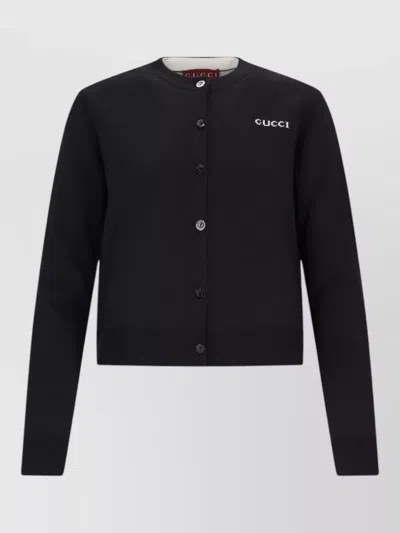 Gucci Silk Blend Crewneck Fitted Jacket In Black