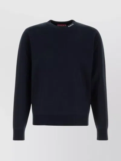 Gucci Silk Blend Sweater With Ribbed Cuffs And Hem In Blue