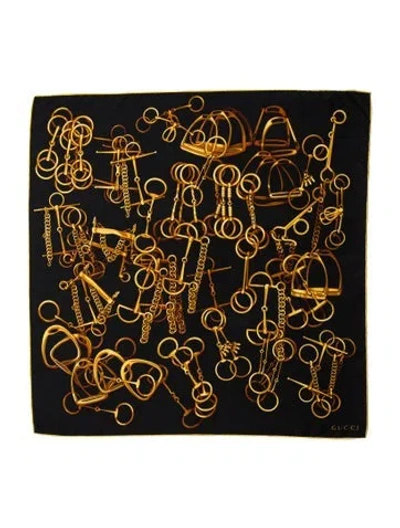 Pre-owned Gucci Silk Blooms Print Scarf In Black