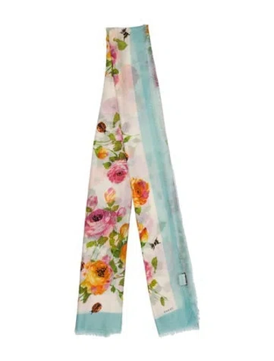 Pre-owned Gucci Silk Blooms Print Scarf In Blue
