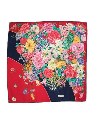 Pre-owned Gucci Silk Blooms Print Scarf In Multi