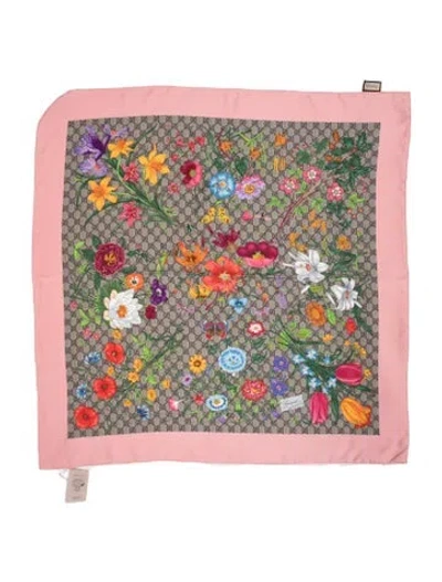 Pre-owned Gucci Silk Blooms Print Scarf In Neutral