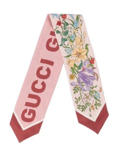 Pre-owned Gucci Silk Blooms Print Scarf In Pink