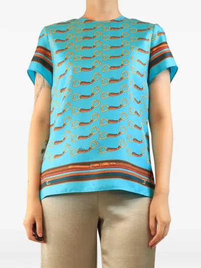 Pre-owned Gucci Silk Blouse In Blue
