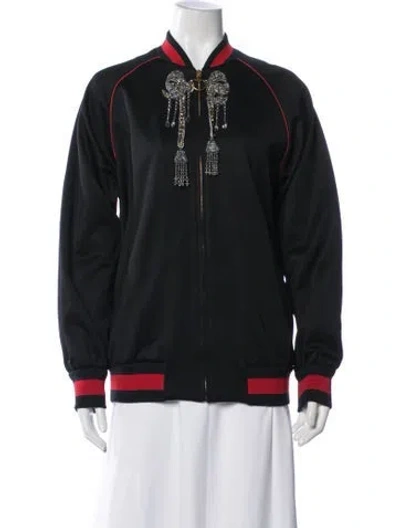 Pre-owned Gucci Silk Bomber Jacket In Black