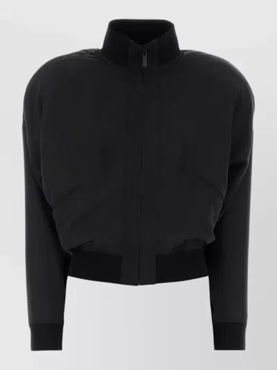 Gucci Silk Bomber Jacket High Collar Ribbed Finish In Black