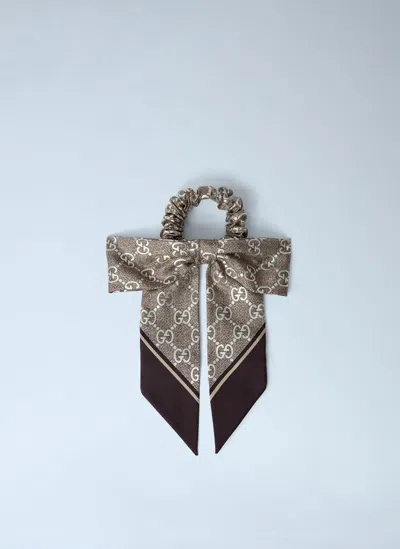 Gucci Silk Bow Scrunchie In Brown