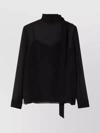 Gucci Silk Bow-tie Collar Top Light In Black