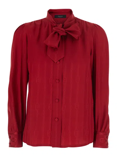 Gucci Silk Bow-collar Blouse In Burgundy