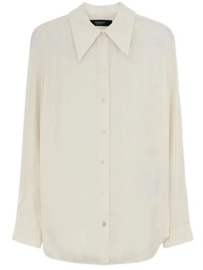 Gucci Silk Button-front Shirt With Pointed Collar In Neutral