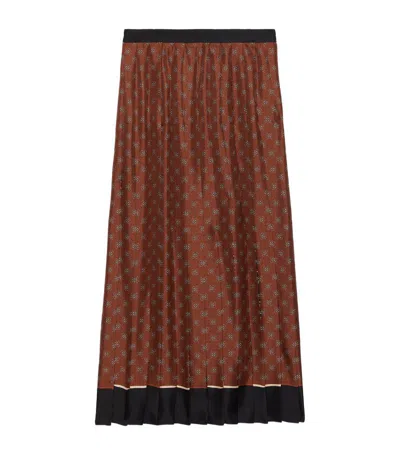 Gucci Chain-print Pleated Silk Skirt In Braun